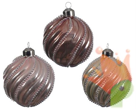 PALLINA DI NATALE DECORATA CON PERLINE 8 CM 3 ASS