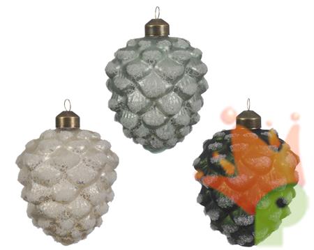 DECORAZIONE PENDENTE PIGNA VETRO  10 CM