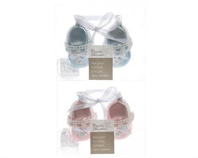 DECORAZIONE SCARPINE PENDENTE ROSA CELESTE VETRO 8x5x3.3cm