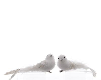 DECORAZIONE UCCELLINO CON CPIL BIANCO 3x6x17cm