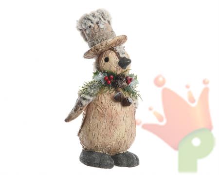 PINGUINO DECORATO CON CILINDRO NATURALE 18x20x40cm