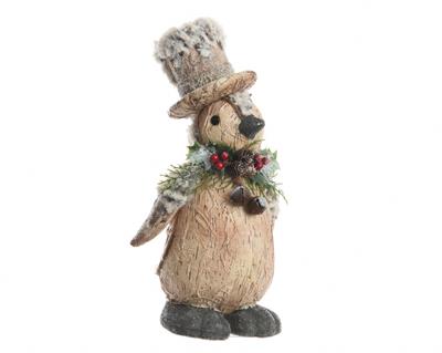 PINGUINO DECORATO CON CILINDRO NATURALE 18x20x40cm