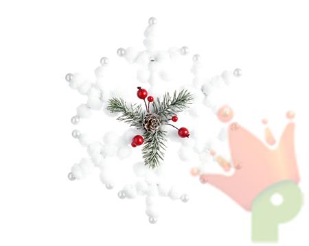 DECORAZIONE PENDENTE FIOCCO DI NEVE CON PIGNA  dia25x4cm