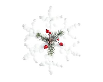 DECORAZIONE PENDENTE FIOCCO DI NEVE CON PIGNA  dia25x4cm