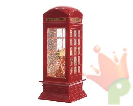 CABINA TELEFONICA CON TEMPESTA DI NEVE E BABBO 11x11x27cm 100