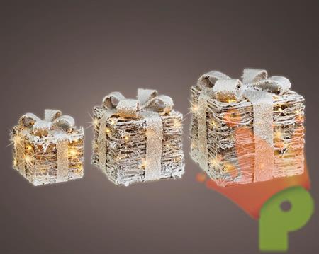 PACCHI REGALO NATURALI LUMINOSI LED INNEVATI SET 3 PZ