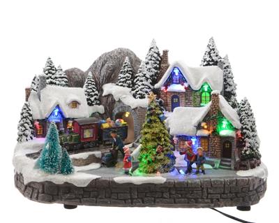 VILLAGGIO CON LUCI E MOVIMENTO 18.5x31x20cm