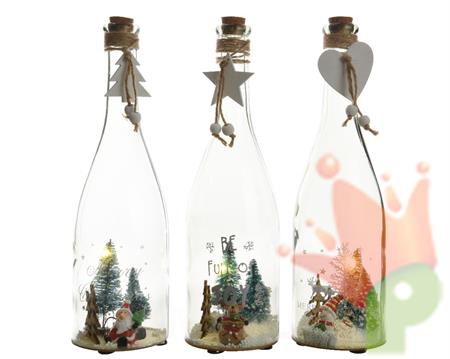 BOTTIGLIA CON SOGGETTI NATALIZI LUMINOSI dia8.5x29cm