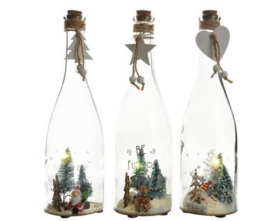 BOTTIGLIA CON SOGGETTI NATALIZI LUMINOSI dia8.5x29cm