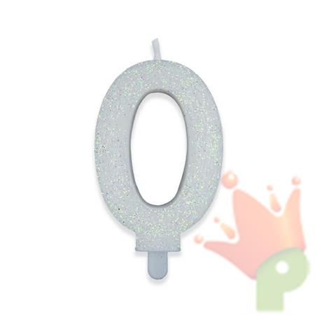 CANDELINA NUMERO 0 DI CERA SWEETY BIANCO GLITTER