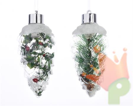 PENDENTE PIGNA LUMINOSO CON PINO E NEVE ALL'INTERNO dia7x16cm-7L