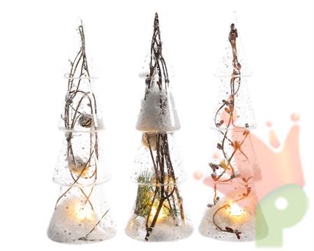 ALBERO IN VETRO CON DECORO NATALIZIO CON LUCI dia8x25cm-2L