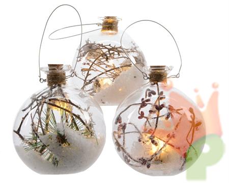 PALLA VETRO CON TAPPO IN SUGHERO DECORO NATALIZIO CON LED