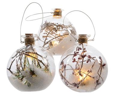 PALLA VETRO CON TAPPO IN SUGHERO DECORO NATALIZIO CON LED