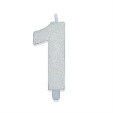 CANDELINA NUMERO 1 DI CERA SWEETY BIANCO GLITTER