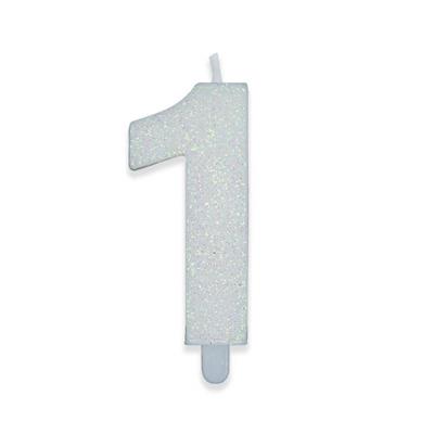 CANDELINA NUMERO 1 DI CERA SWEETY BIANCO GLITTER