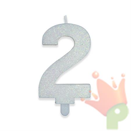 CANDELINA NUMERO 2 DI CERA SWEETY BIANCO GLITTER