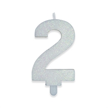 CANDELINA NUMERO 2 DI CERA SWEETY BIANCO GLITTER