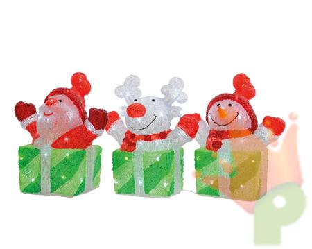 LED acrylic figures 3ass outd cool white 19x32x37cm-32L