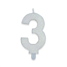 CANDELINA NUMERO 3 DI CERA SWEETY BIANCO GLITTER