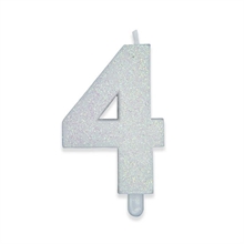 CANDELINA NUMERO 4 DI CERA SWEETY BIANCO GLITTER