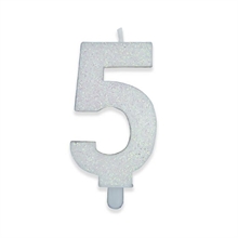 CANDELINA NUMERO 5 DI CERA SWEETY BIANCO GLITTER