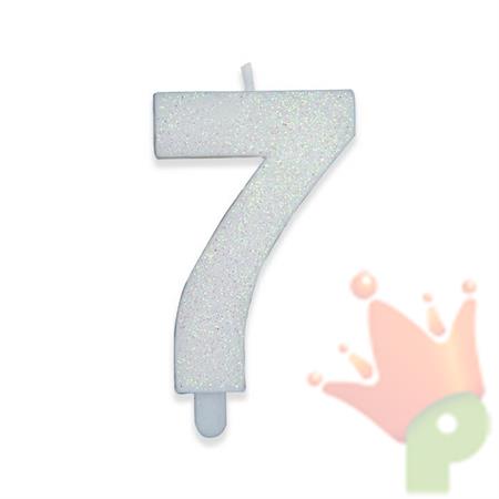 CANDELINA NUMERO 7 DI CERA SWEETY BIANCO GLITTER