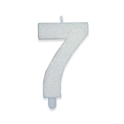 CANDELINA NUMERO 7 DI CERA SWEETY BIANCO GLITTER