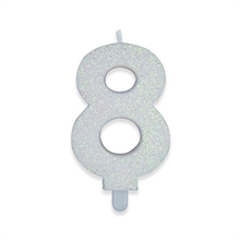 CANDELINA NUMERO 8 DI CERA SWEETY BIANCO GLITTER