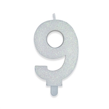 CANDELINA NUMERO 9 DI CERA SWEETY BIANCO GLITTER