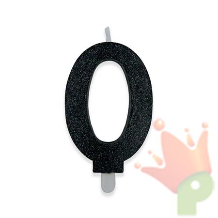 CANDELINA NUMERO 0 DI CERA SWEETY NERO GLITTER