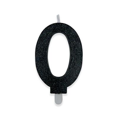 CANDELINA NUMERO 0 DI CERA SWEETY NERO GLITTER