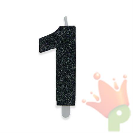 CANDELINA NUMERO 1 DI CERA SWEETY NERO GLITTER