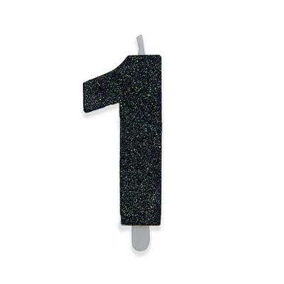 CANDELINA NUMERO 1 DI CERA SWEETY NERO GLITTER