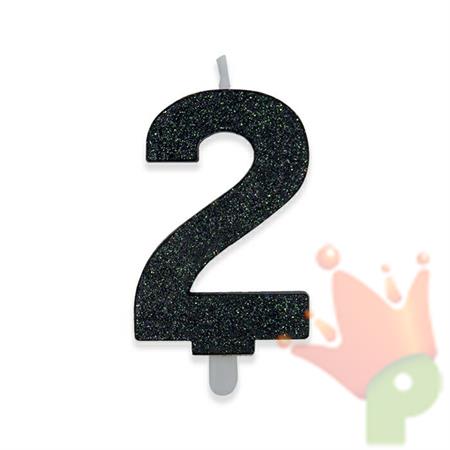 CANDELINA NUMERO 2 DI CERA SWEETY NERO GLITTER