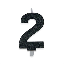 CANDELINA NUMERO 2 DI CERA SWEETY NERO GLITTER