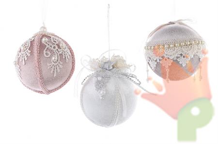 PALLINA DI NATALE IN VELLUTO DECORATO ROSA 8 CM