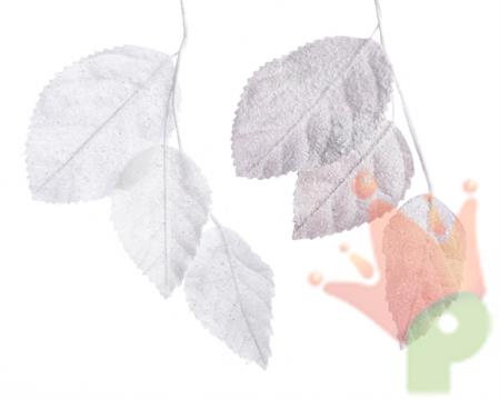 RAMO FOGLIE BIANCO GLITTER  30cm