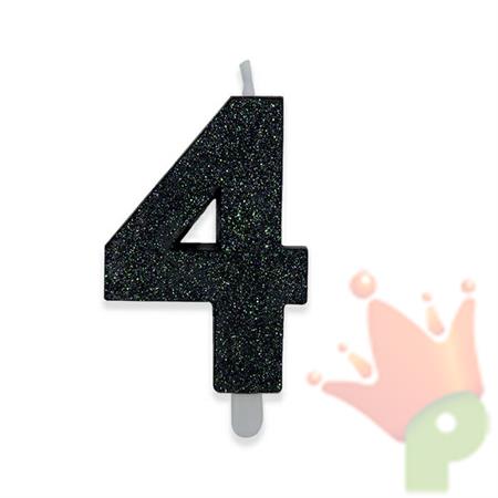 CANDELINA NUMERO 4 DI CERA SWEETY NERO GLITTER
