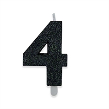CANDELINA NUMERO 4 DI CERA SWEETY NERO GLITTER
