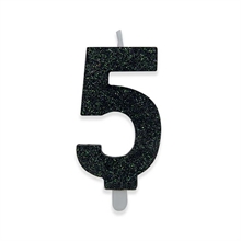 CANDELINA NUMERO 5 DI CERA SWEETY NERO GLITTER