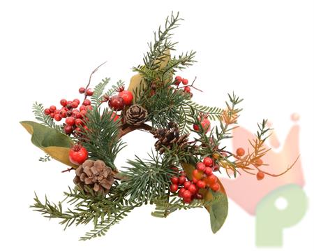 GIROCANDELA CON BACCHE E PIGNE  dia20x7cm