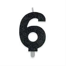 CANDELINA NUMERO 6 DI CERA SWEETY NERO GLITTER