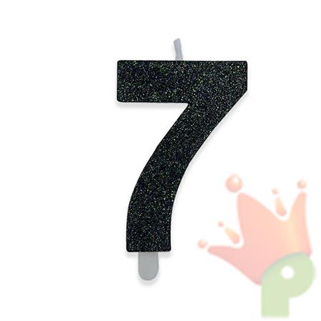 CANDELINA NUMERO 7 DI CERA SWEETY NERO GLITTER