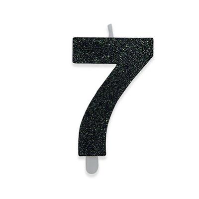 CANDELINA NUMERO 7 DI CERA SWEETY NERO GLITTER