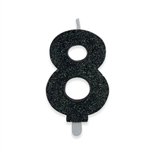 CANDELINA NUMERO 8 DI CERA SWEETY NERO GLITTER