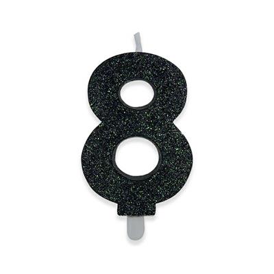 CANDELINA NUMERO 8 DI CERA SWEETY NERO GLITTER