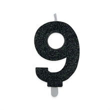 CANDELINA NUMERO 9 DI CERA SWEETY NERO GLITTER