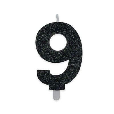 CANDELINA NUMERO 9 DI CERA SWEETY NERO GLITTER