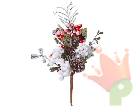 PICK RAMO CON BACCHE PIGNE INNEVATO 7X11X22 CM